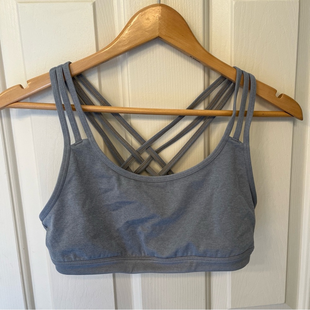 Athleta Gray Strappy Sports Bra Medium Support